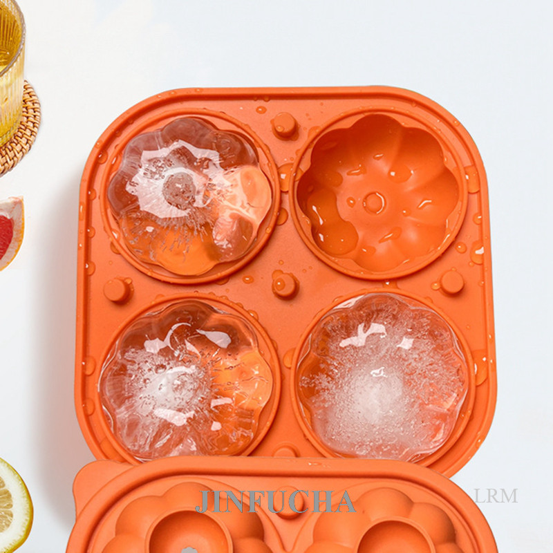 金富茶南瓜形製冰機 4 格矽膠冰淇淋模具冰櫃奶油球機酒吧可重複使用威士忌雞尾酒模具