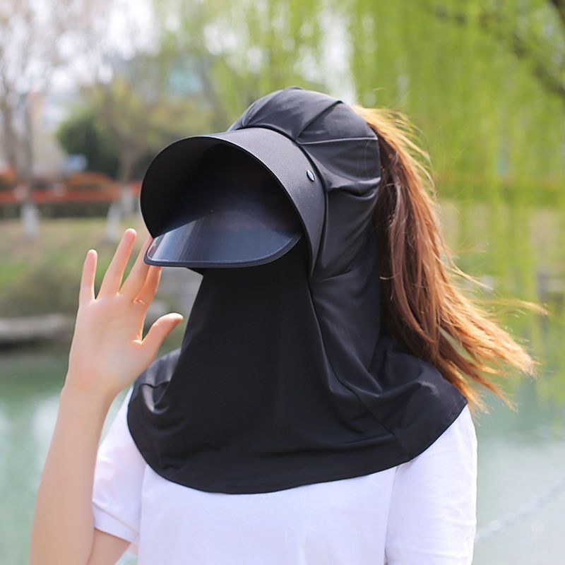 夏季女戶外騎車遮陽帽冰絲防晒防紫外線太陽帽護頸護臉口罩鏡片帽