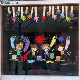 【F.B家居】 創意兒童圖案pvc材質櫥窗裝飾玻璃貼紙兒童繪畫培訓中心學校美術教室推拉門防撞靜電貼紙