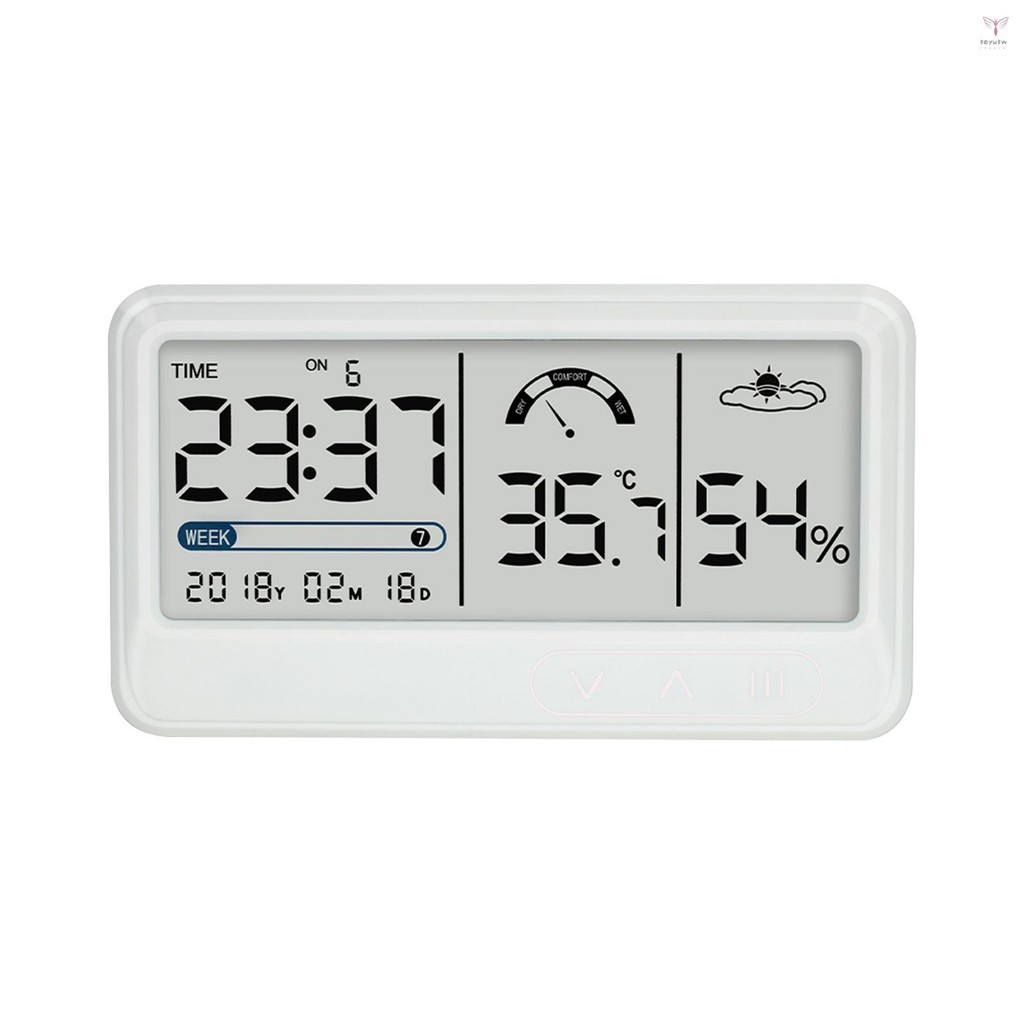 Uurig)數字濕度計電子溫度濕度計帶時間日期液晶顯示時鐘室內溫度計濕度計帶支架用於溫室花園地窖
