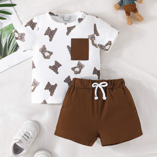 6 個月至 4 歲夏季男女嬰可愛熊短袖T恤短褲套裝 寶寶洋裝 嬰幼兒衣服 現貨兒童服裝