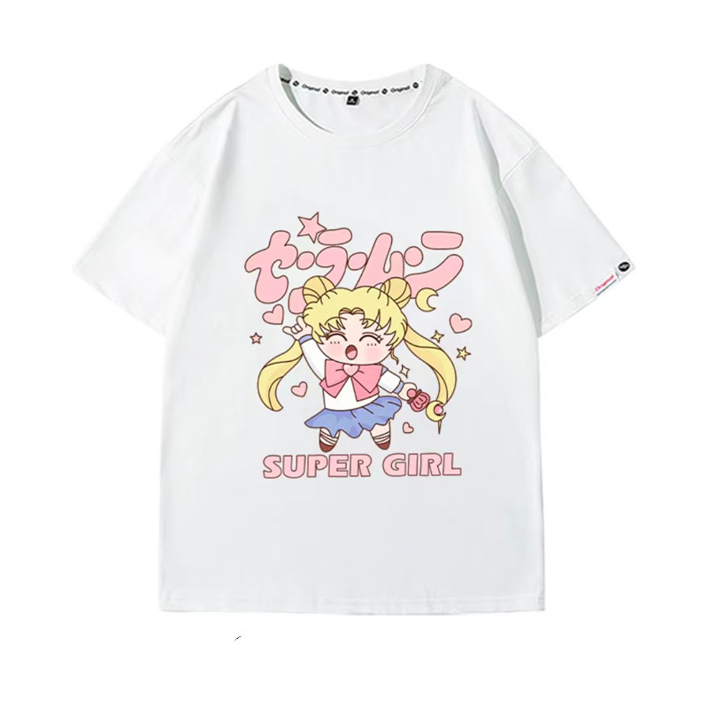 夏季時尚設計感卡通美少女戰士印花圓領短袖百搭instagram半袖t恤上衣