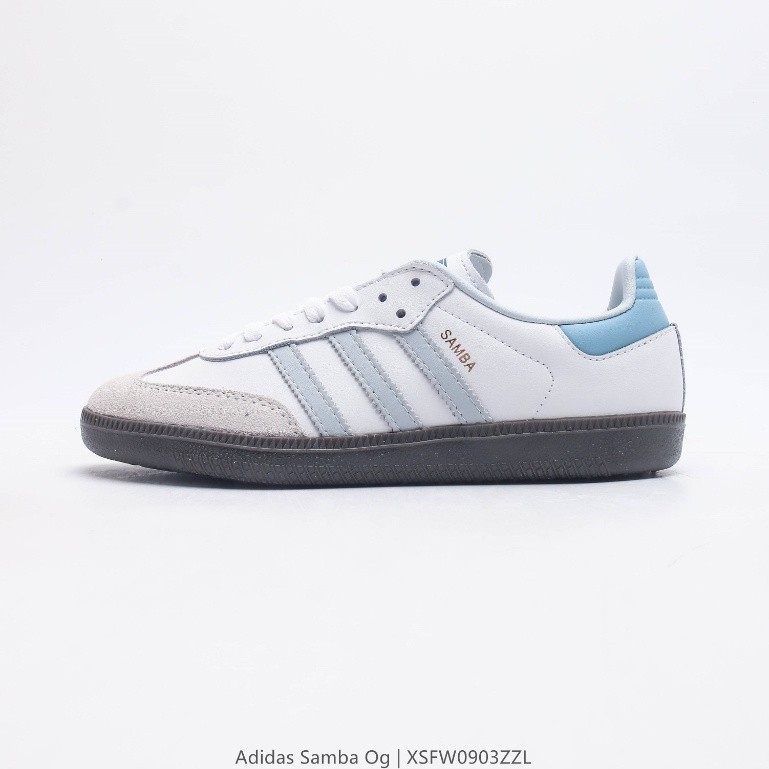 愛迪達 Adidas Originals Samba Vegan OG“白色/藍色”低幫休閒運動鞋男女平底運動鞋