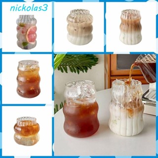 NICKOLAS杯子,條紋波形玻璃條紋杯,可愛大容量垂直顆粒透明奶茶