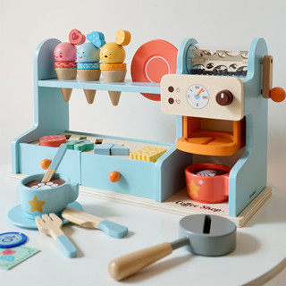 木質仿真冰淇淋咖啡機 兒童廚房 過家家套裝 女孩子玩具
