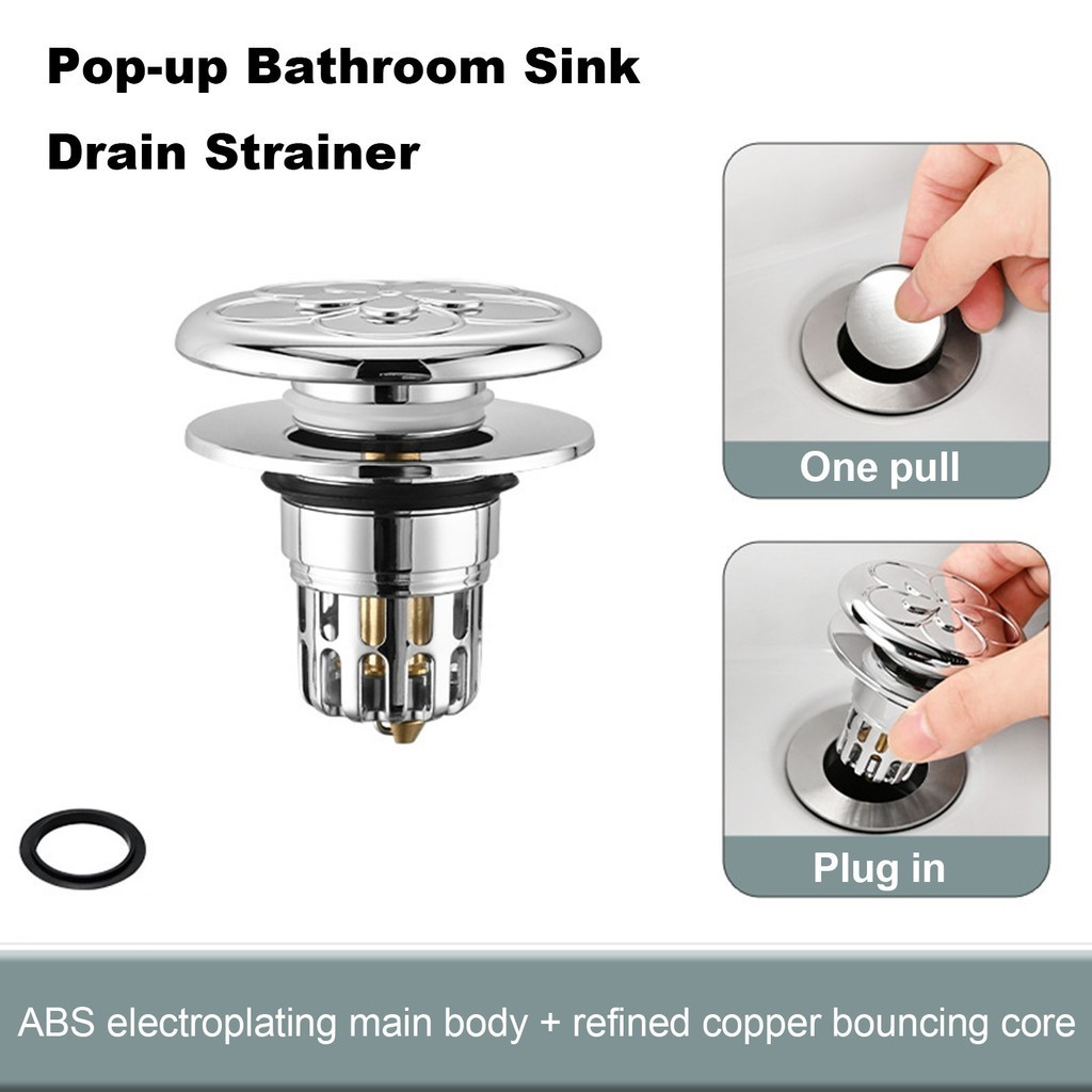 (FR) 彈出式浴缸塞排水管 2 合 1 黃銅芯接發器過濾器浴室易於安裝黃銅芯洗臉盆水槽塞排水管,適用於 1.3" 至