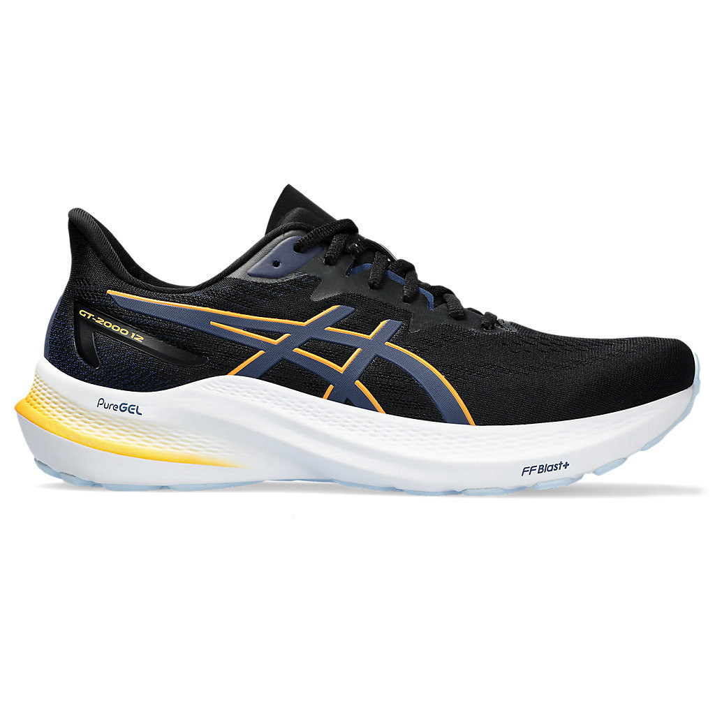 亞瑟士 高品質跑鞋 asicsrunning shoes Asics GT-2000 12(2e 寬)黑色/黃色男士跑鞋