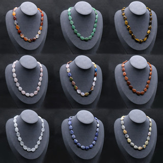 KS-新款- Natural stone necklace 水晶瑪瑙七彩石頭項鍊 水滴編織打結項鍊