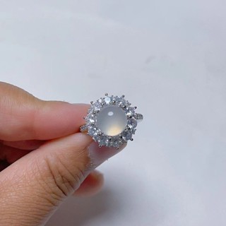 冰種玉髓花朵戒指鑲嵌白冰玉髓活口可調整戒指