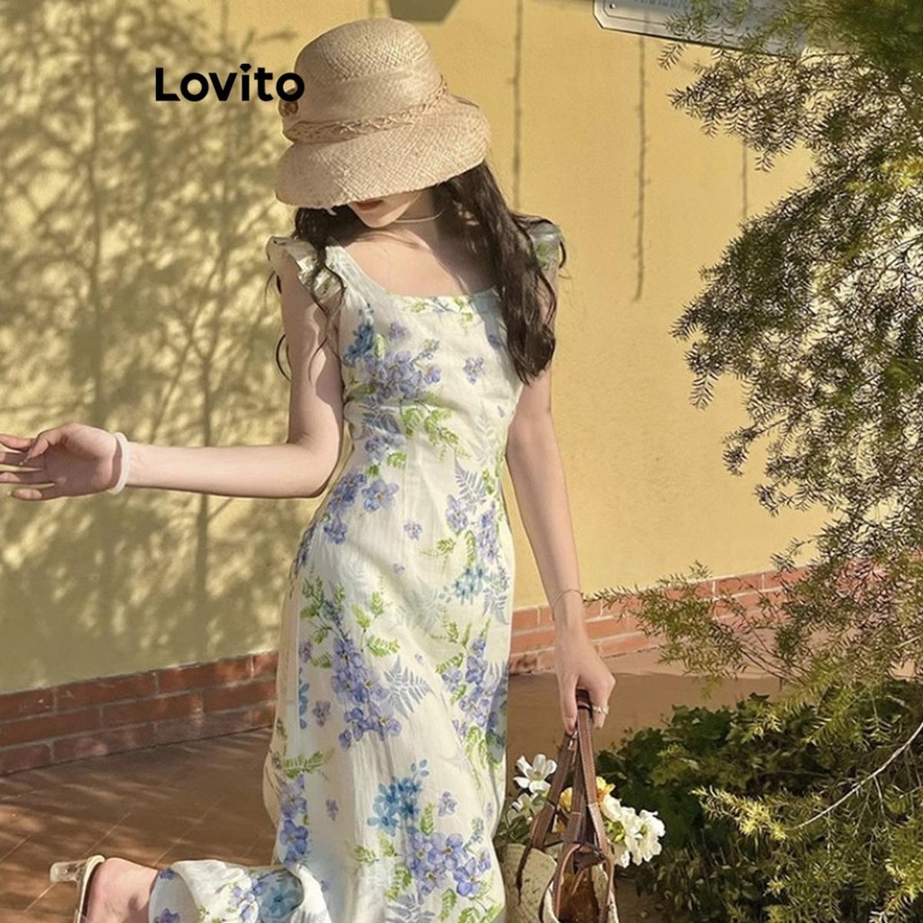 Lovito 女士休閒碎花圖案連身裙 LNA50222