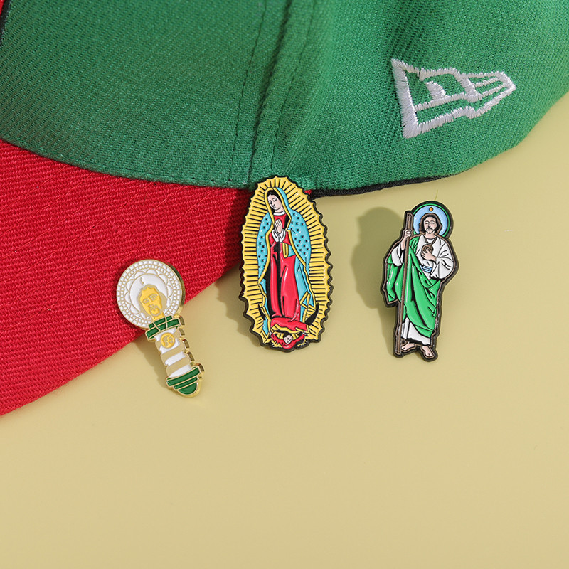 NEW ERA 新時代帽子別針墨西哥金屬新時代卡通別針聖母瑪利亞復古裝飾帽子徽章禮物