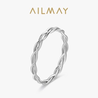 Ailmay 925 純銀簡單編織紋理可堆疊戒指女士首飾