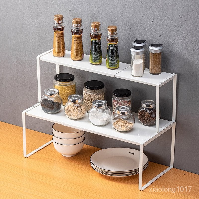 Momo精選好物 歐潤哲日式疊加伸縮單層置物架廚房桌面櫥櫃鐵藝分層調味瓶收納架