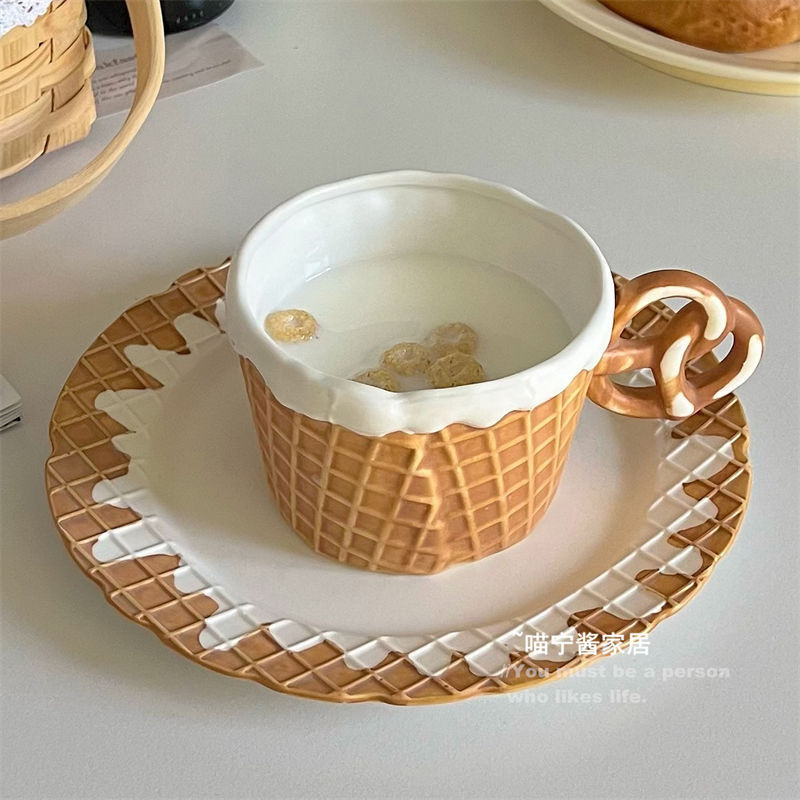 喵寧醬早餐盤華夫餅一人食家用ins風禮物馬克杯創意 餐盤奶油陶瓷