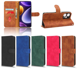小米 Redmi 紅米note12Turbo手機套POCOF5 5G磁扣翻蓋插卡膚感牛皮紋復古皮套素面色書本式防摔手機殼