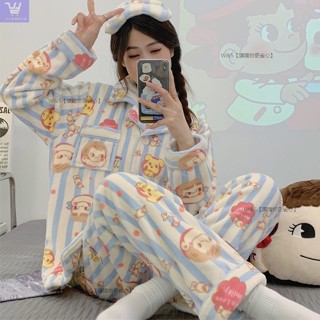 W&S家[2025年新款]可愛珊瑚絨睡衣女 日系卡通居家服 冬季刷毛加厚法蘭絨睡衣 少女感減齡保暖家居服 睡衣套裝