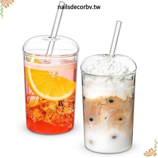 NAILSDECOR透明玻璃杯,大容量創意咖啡杯,500毫升經久耐用帶吸管的玻璃杯
