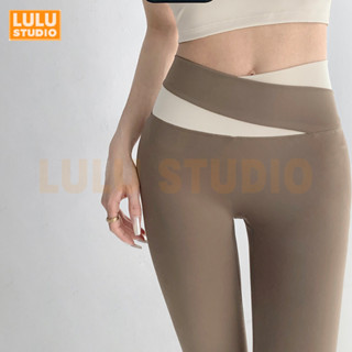 LULU【撞色瑜伽套裝】裸感無痕緊身彈力瑜伽褲 瑜珈服 韓國瑜珈服 高腰提臀收腹 外穿運動褲 鯊魚褲 緊身褲 打底褲