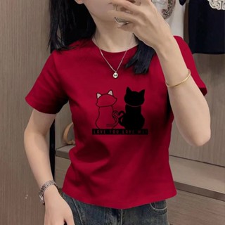 胖胖美依 上衣 T恤 短袖上衣 S-2XL復古正肩純棉卡通短袖t恤夏季圓領小衫修身短款上衣-5256.