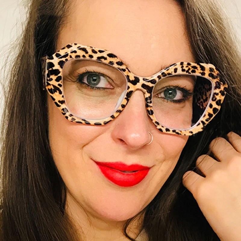 超大貓眼防藍光眼鏡框豹紋女士時尚電腦眼鏡