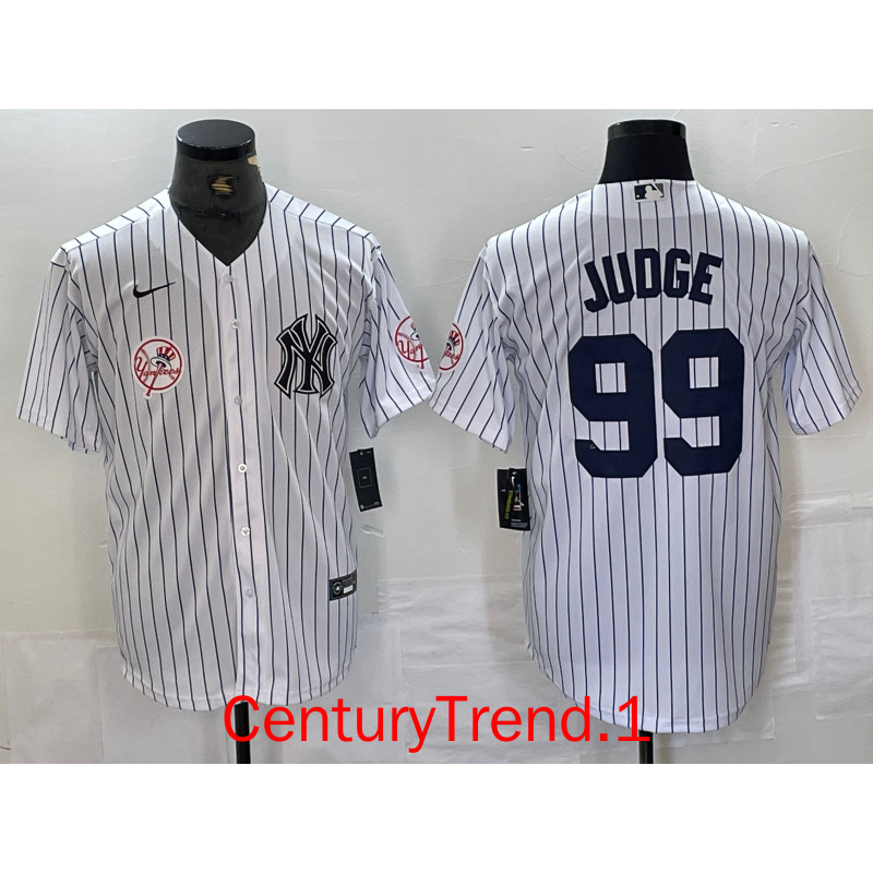 男士新款洋基白條衣二代聯名大人99號JUDGE刺繡棒球球衣