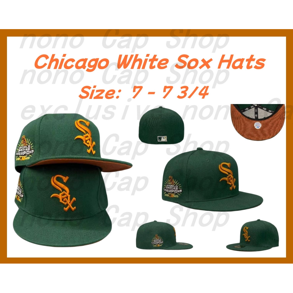 M. 大號。 B 帽子芝加哥白襪隊合身棒球帽無可調節完整嘻哈後扣帽男士全封閉嘻哈帽