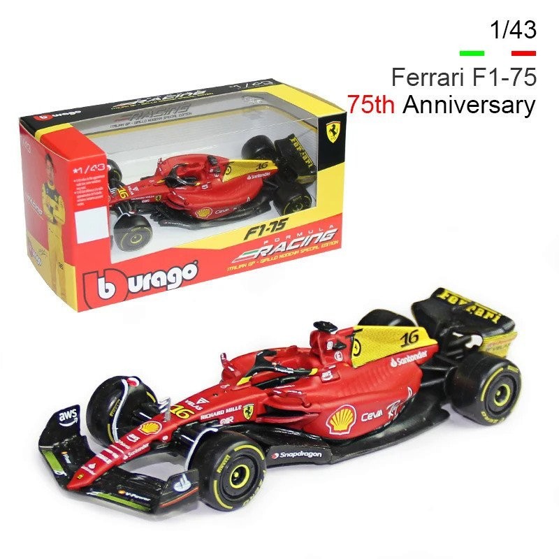 FERRARI 【現貨】Bburago 1:43 F1 法拉利 F1-75 75 週年 #16 Leclerc #55