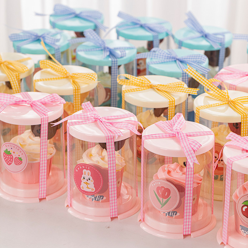 【現貨】【蛋糕盒】六一兒童節 紙杯蛋糕裝飾 2寸圓形透明包裝盒 迷你 小熊餅乾插件 擺件