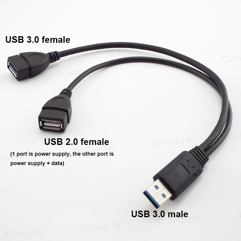 Y 分線器 USB 3.0 A 型 1 公對 2 路雙 USB 母數據充電集線器電源適配器 USB 電源線延長線 TW1