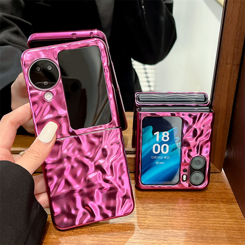 Oppo Find N2 N3 Flip Rose 紅色電鍍皺紋硬手機殼折疊手機殼