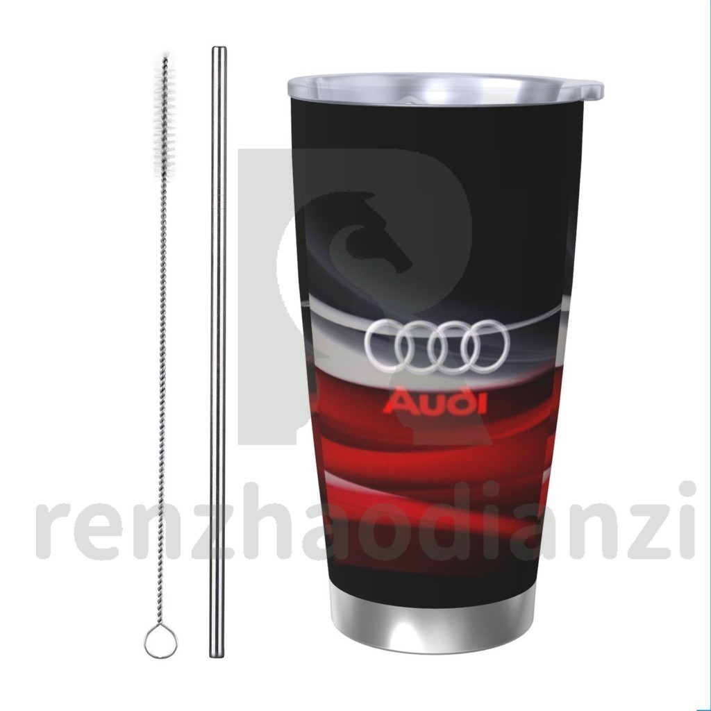 Audi20 oz 咖啡杯帶蓋和吸管雙層真空保溫不銹鋼旅行杯保溫防漏粉末塗層不倒翁室內和室外