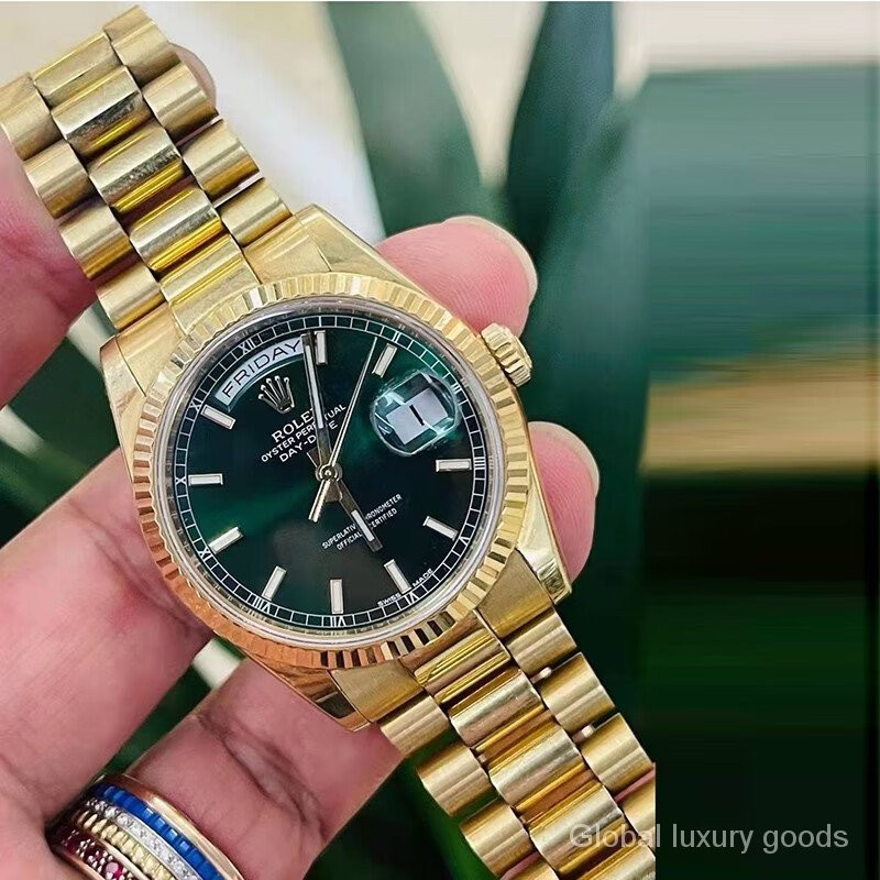 手錶星期日曆型系列118238綠盤腕錶 男士手錶18k黃金手錶 全套 QFLC