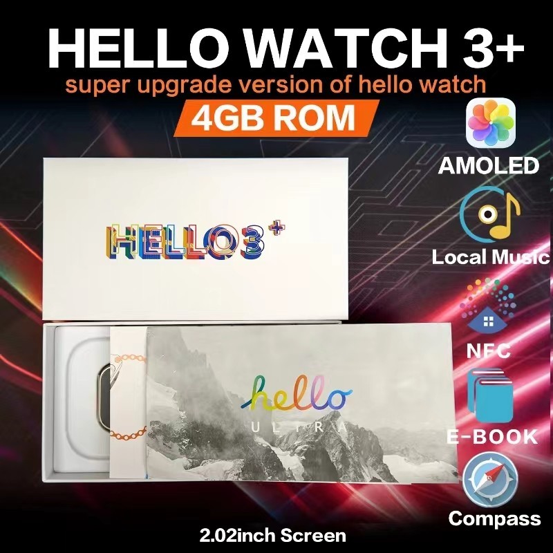 華強北頂配Hello Watch 3+智慧手錶 藍牙通話 AMOLED屏 4GB內存 繁體 錄音 相冊