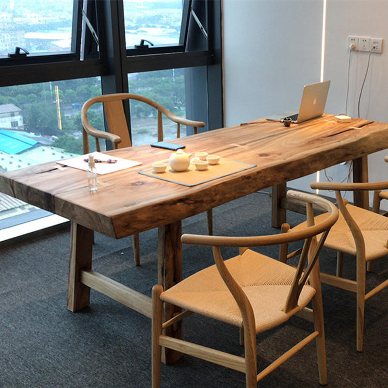 實木大板桌簡約辦公桌原木工作台北歐電腦桌復古泡茶桌椅老板書桌