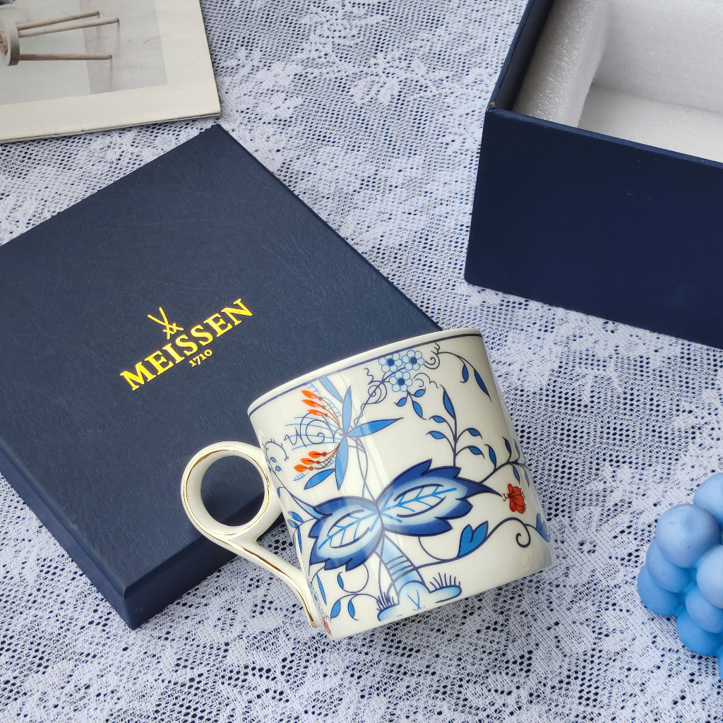 現貨速發 德國麥森Meissen瓷器金洋蔥系列精美陶瓷骨瓷咖啡具馬克杯水杯牛奶杯茶杯下午茶藍色一壺雙杯碟禮品禮盒裝