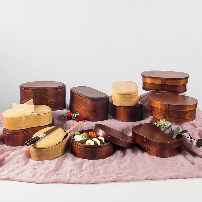 木質餐具飯盒日式學生便當盒野餐盒單雙層木製飯盒酒店用品