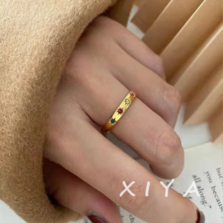 XIYA 鈦鋼彩虹鋯石戒指 ins風彩色鋯石星星指環 食指戒