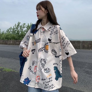 【HOT 本舖】 S-2XL港風短袖襯衫女夏季薄款設計感小眾襯衣法式別致上衣服 短袖上衣 襯衫寬鬆上衣