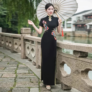 女士傳統越南奧黛旗袍東方民族風刺繡演出婚禮派對禮服
