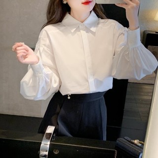 ❣️燈籠袖翻領白色襯衫女秋季新款時尚氣質襯衫寬鬆顯瘦長袖上衣