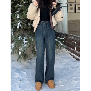 【HOT 本舖】 潮流直筒牛仔褲女春秋季新款設計感通勤高腰寬鬆顯瘦闊腿牛仔褲潮