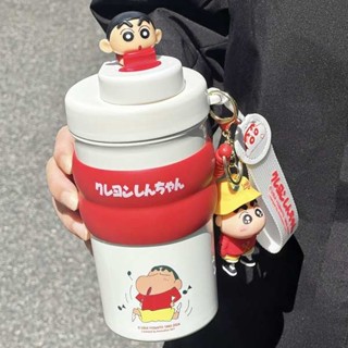 吸管杯子 不鏽鋼吸管杯 玻璃吸管杯 蠟筆小新保溫杯可愛男女生茶水分離不鏽鋼學生泡茶便攜隨手水杯子