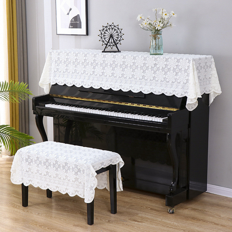 現代簡約鋼琴蓋佈 蕾絲鋼琴罩 半罩清新防塵罩美式電子鋼琴蓋巾佈藝