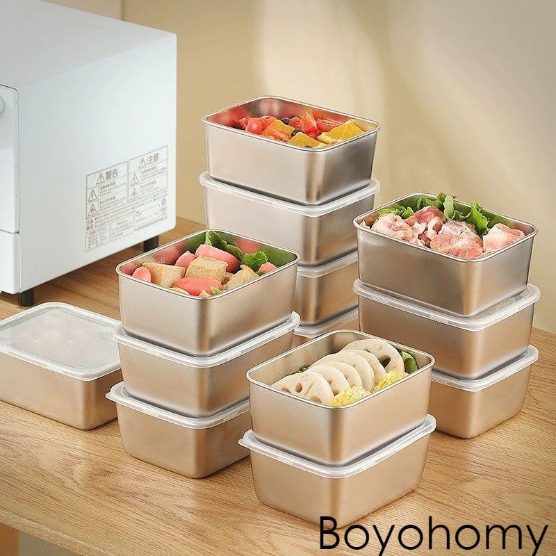【Boyohomy】現貨折扣 帶蓋食物分裝盒 316不銹鋼食品級保鮮盒 加厚冰柜收納盒餐盒 多用盒 水果分裝盒 冷凍盒