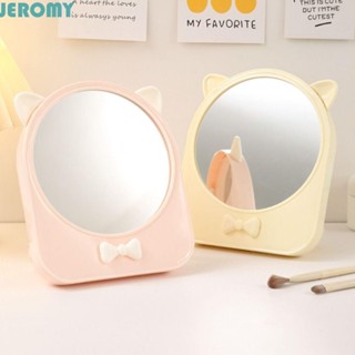 JEROMY化妝鏡,帶化妝品收納盒防塵化妝盒鏡子,便攜式防水高清晰度貓耳朵穿衣鏡婦女