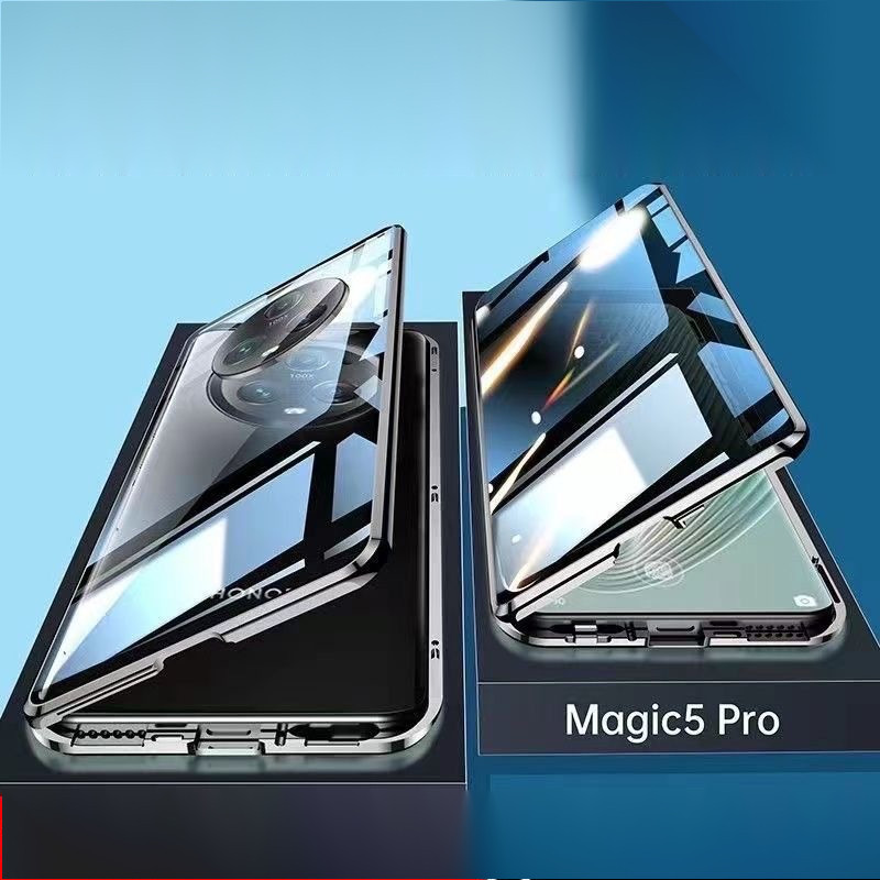 For Honor Magic5pro手機殼全包防摔磁性Magic5雙面玻璃保護套防窺