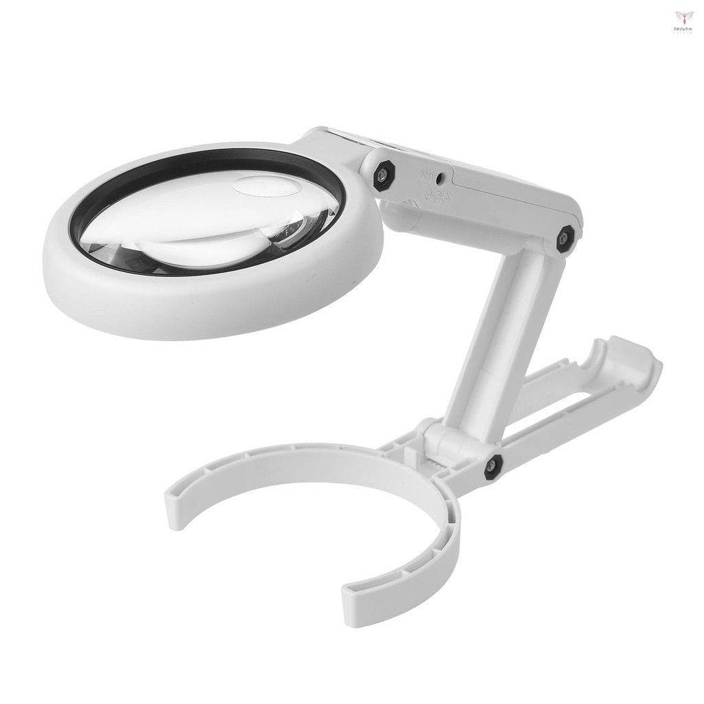 5x/10x 手持式桌面放大鏡,帶 LED 燈和支架 USB 供電照明放大鏡,用於製作鐘錶電子維修愛好工具