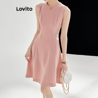Lovito 女士優雅素色結構線條洋裝 L86ED212