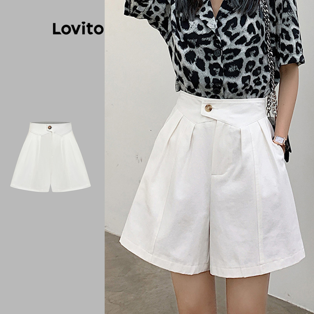 Lovito 女款休閒素色連結短褲 L85AD106