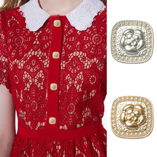 BFXDG 5件/套高級漂亮浮雕玫瑰花嵌珍珠方形金屬鈕扣時尚女裝洋裝針織毛衣大衣外套裝飾釦子